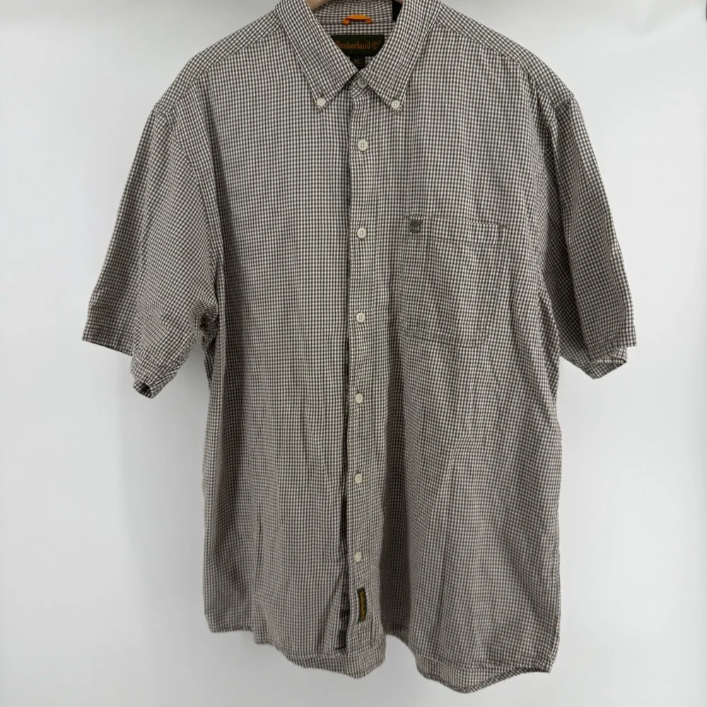 Vintage Y2K Timberland XL Brown Gingham Short Sleeve Button Down Shirt Mens